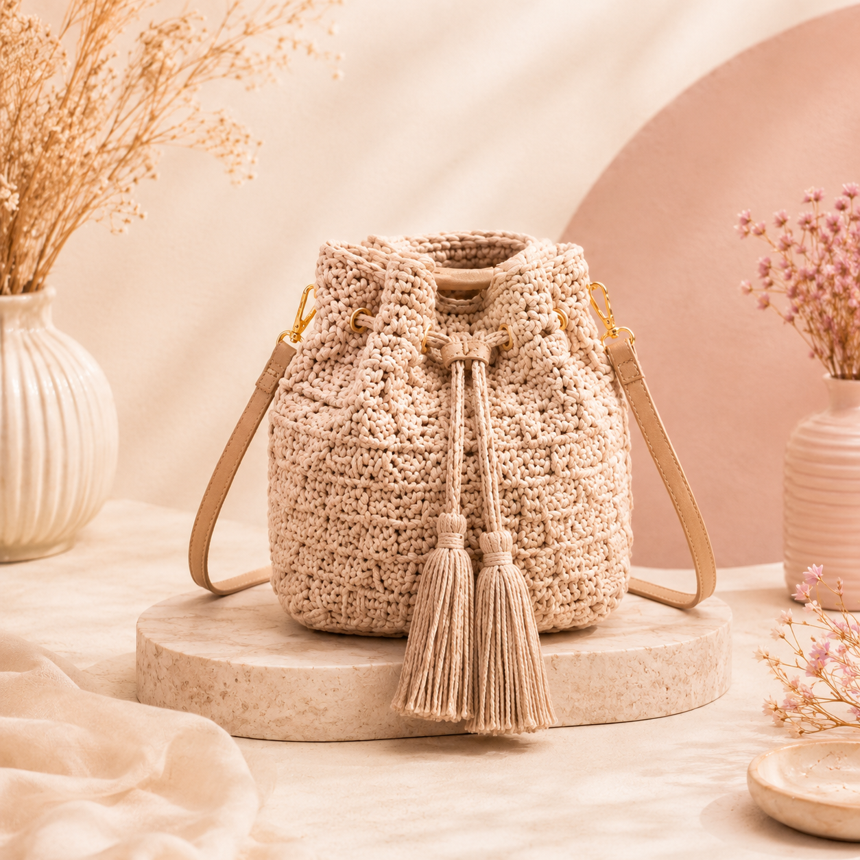 Плетена чанта Beige